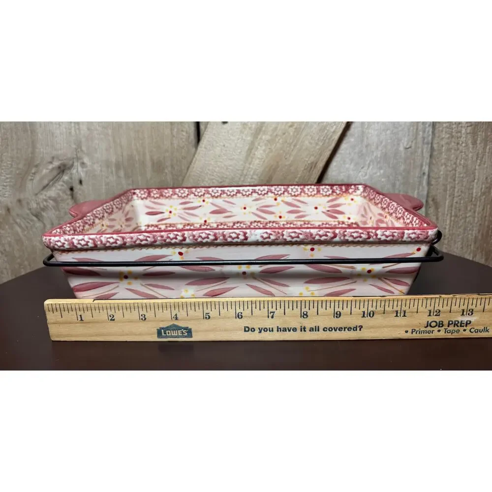 Temptations By Tara Old World Red 2.5 Quart Rectangle Baking Dish Rack Trivet